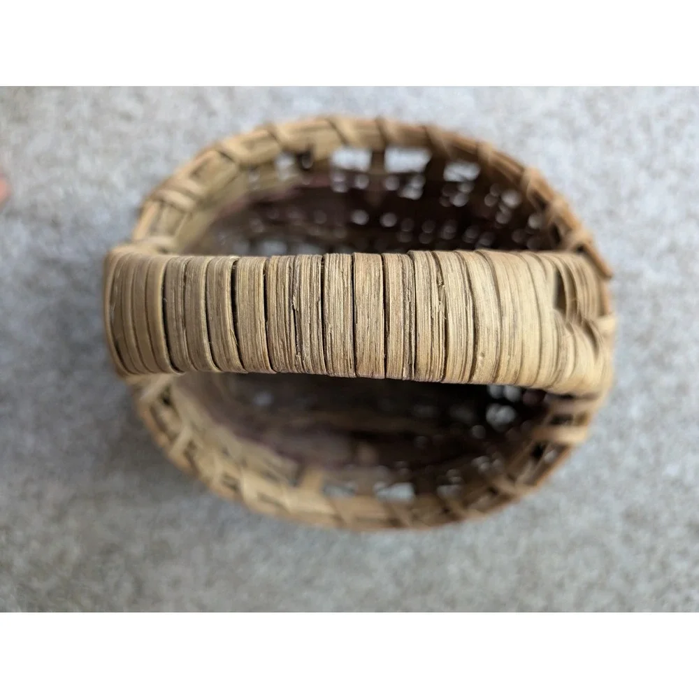 Woven Splint Wood Basket Small Brown Red Good Rustic Farmhouse Cottagecore